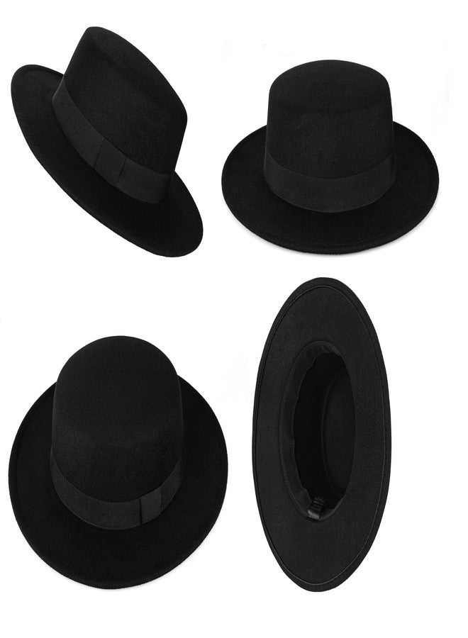 OVOY Classic Wide Brim Flat Top Fedora Hats for Women Men Warm Panama Hat Dress Felt Jazz Hat with Band - Image 5
